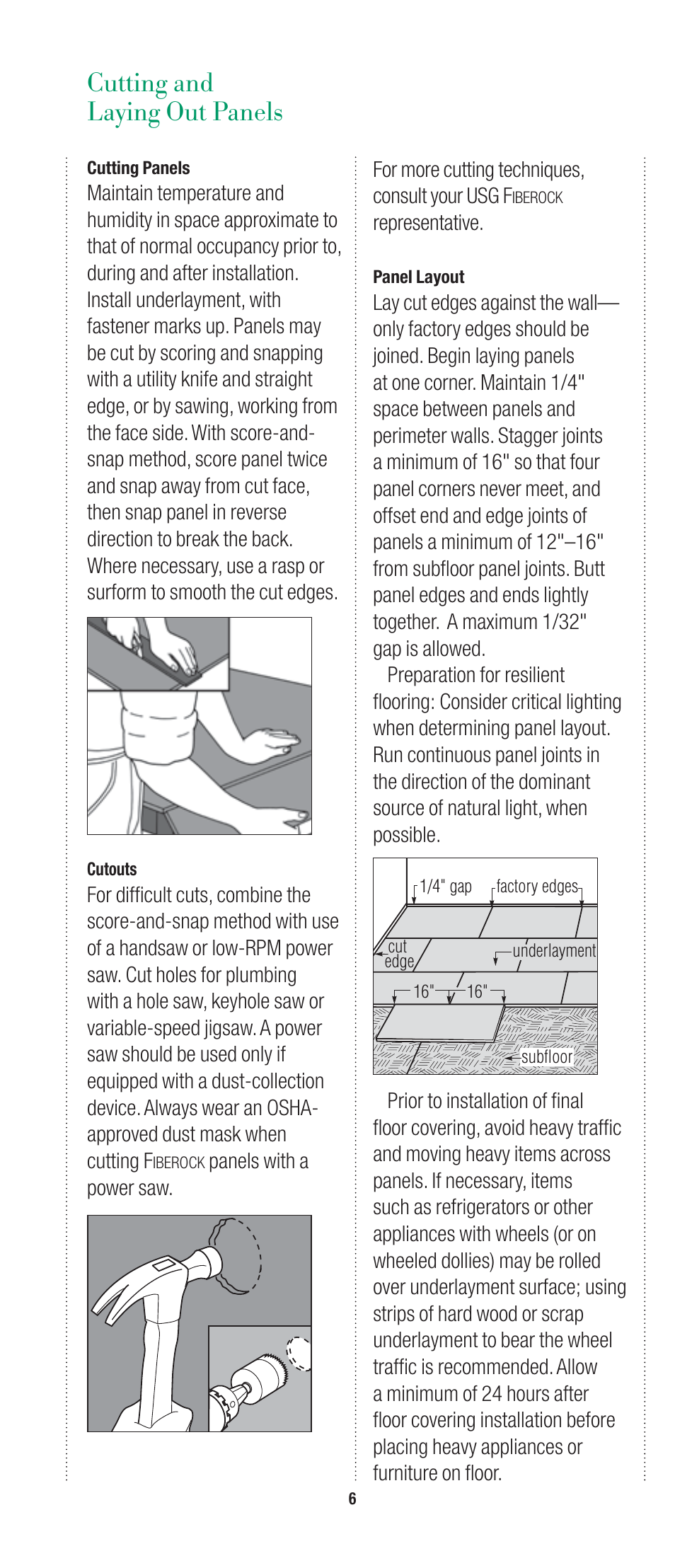 Cutting and laying out panels | USG Fiberock Underlayment and Tile Backerboard User Manual | Page 6 / 12