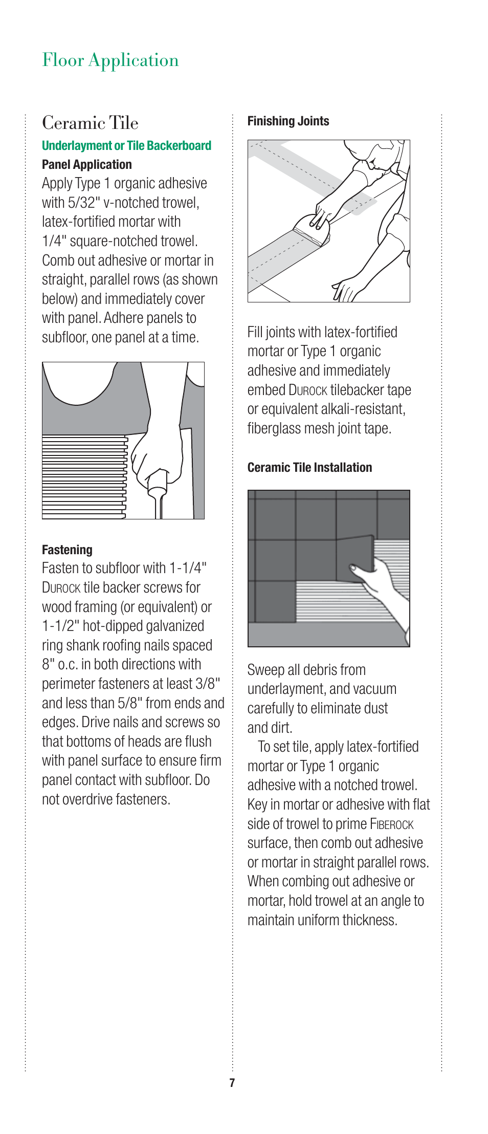 Floor application ceramic tile | USG Fiberock Underlayment and Tile Backerboard User Manual | Page 7 / 12