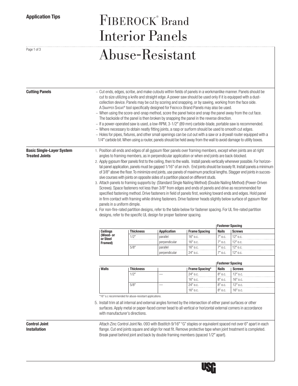 USG FIBEROCK Interior Panels Abuse-Resistant User Manual | 3 pages