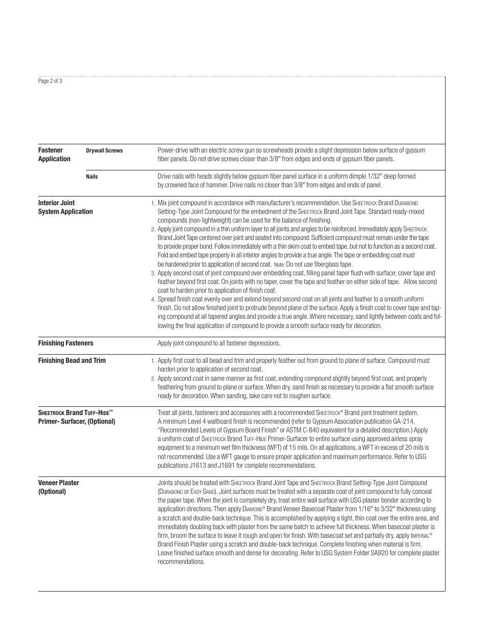 USG FIBEROCK Interior Panels Abuse-Resistant User Manual | Page 2 / 3