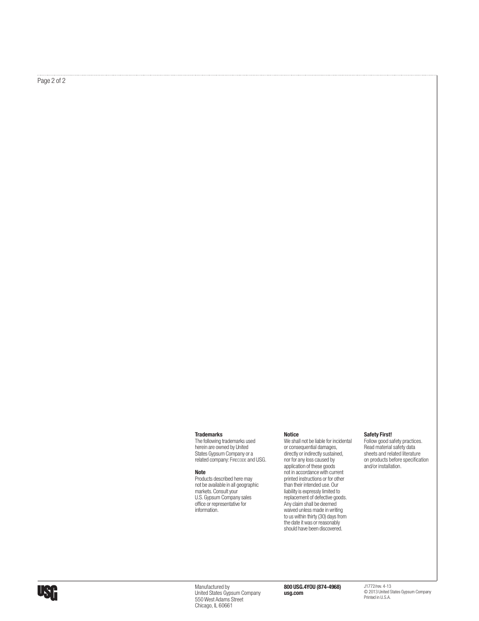 USG Firecode Compound User Manual | Page 2 / 2