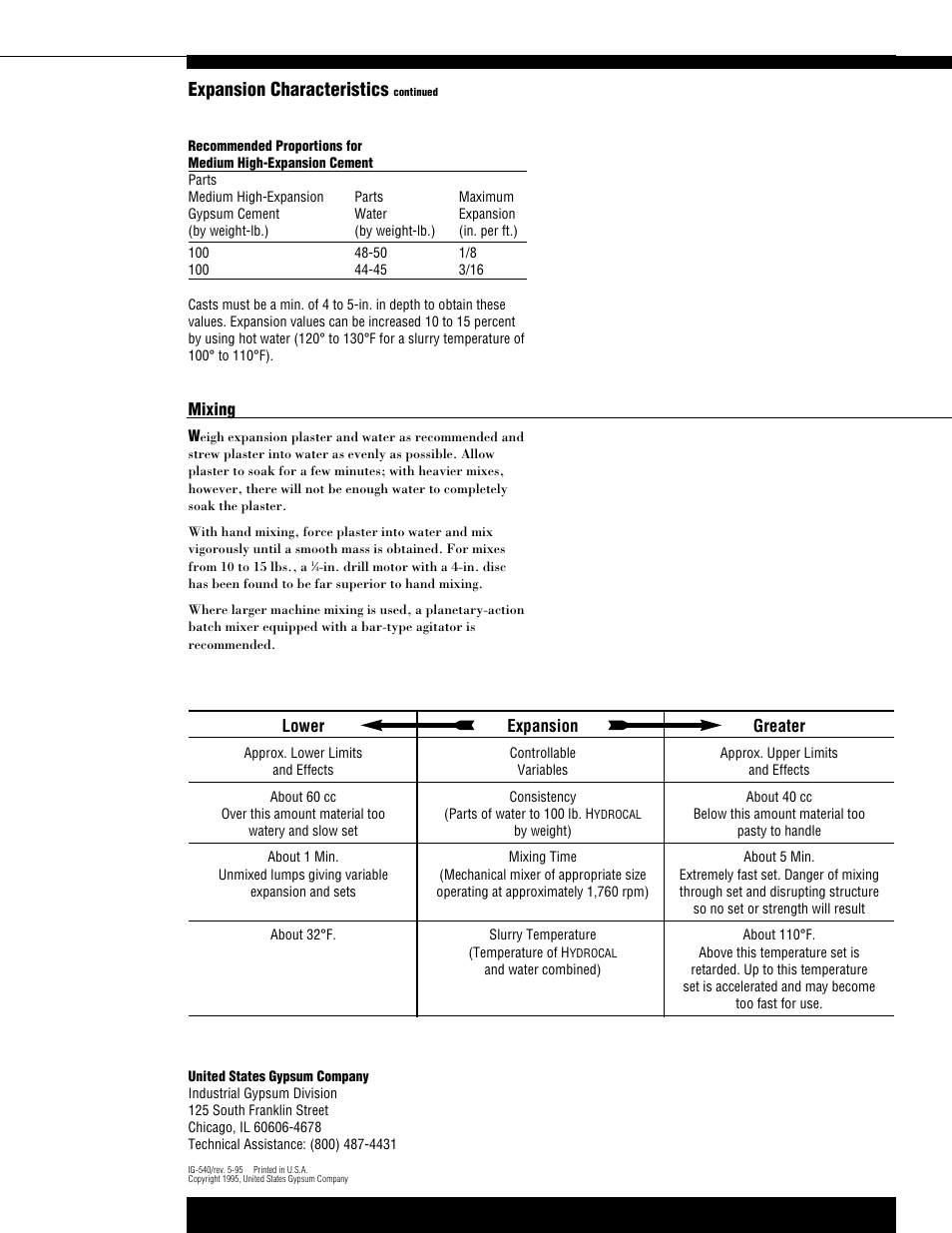 Expansion characteristics | USG HYDROCAL Gypsum Cements User Manual | Page 2 / 2