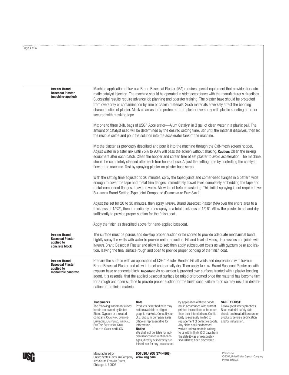 USG IMPERIAL Basecoat Plaster User Manual | Page 4 / 4