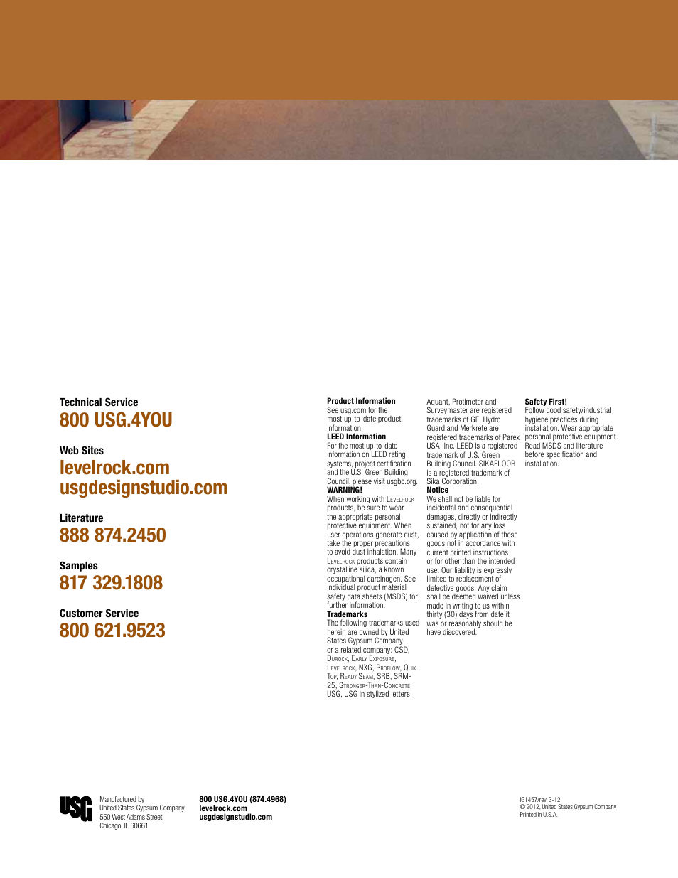 800 usg.4you | USG Levelrock Floor Underlayment Finished Floor User Manual | Page 16 / 16