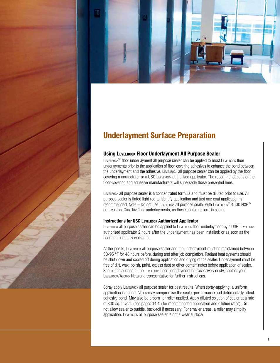 Underlayment surface preparation, Using l, Floor underlayment all purpose sealer | USG Levelrock Floor Underlayment Finished Floor User Manual | Page 5 / 16