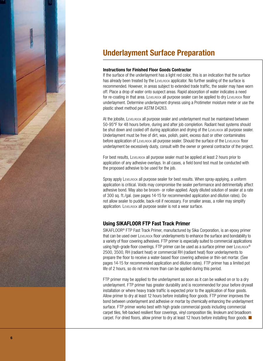 Underlayment surface preparation, Using sikafloor ftp fast track primer | USG Levelrock Floor Underlayment Finished Floor User Manual | Page 6 / 16