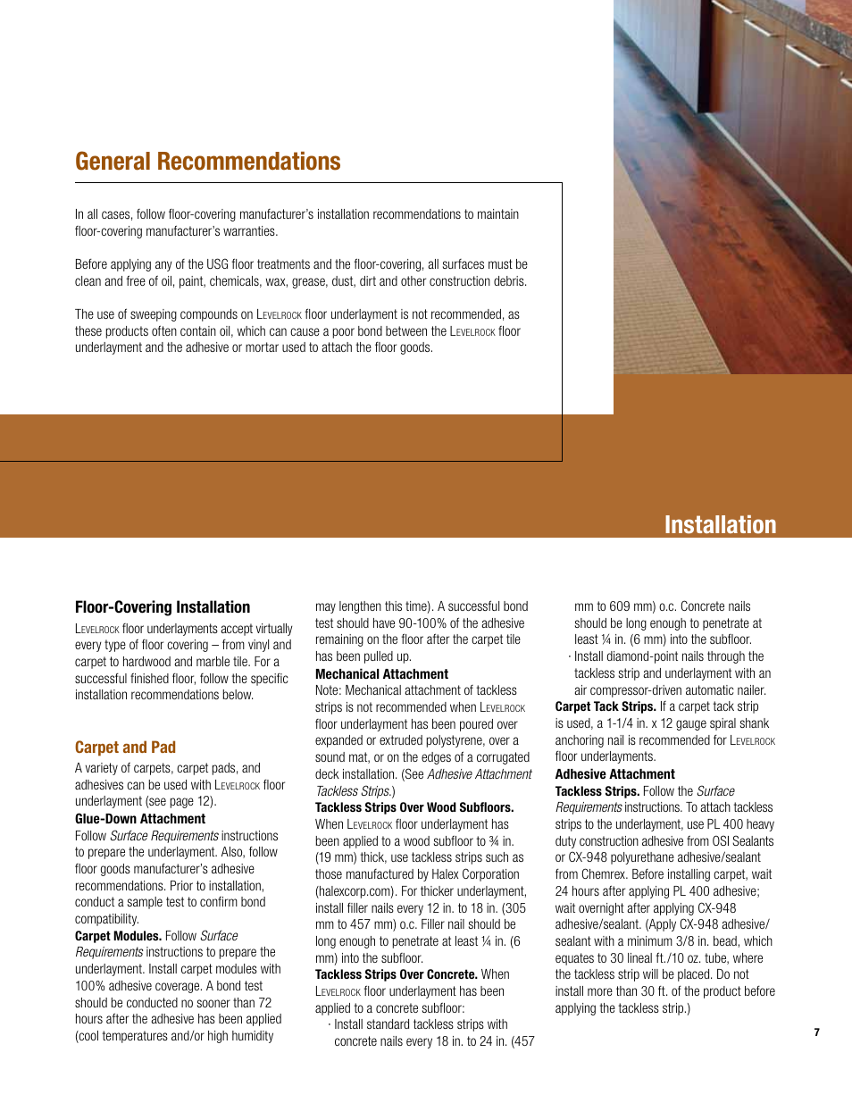 General recommendations, Installation | USG Levelrock Floor Underlayment Finished Floor User Manual | Page 7 / 16