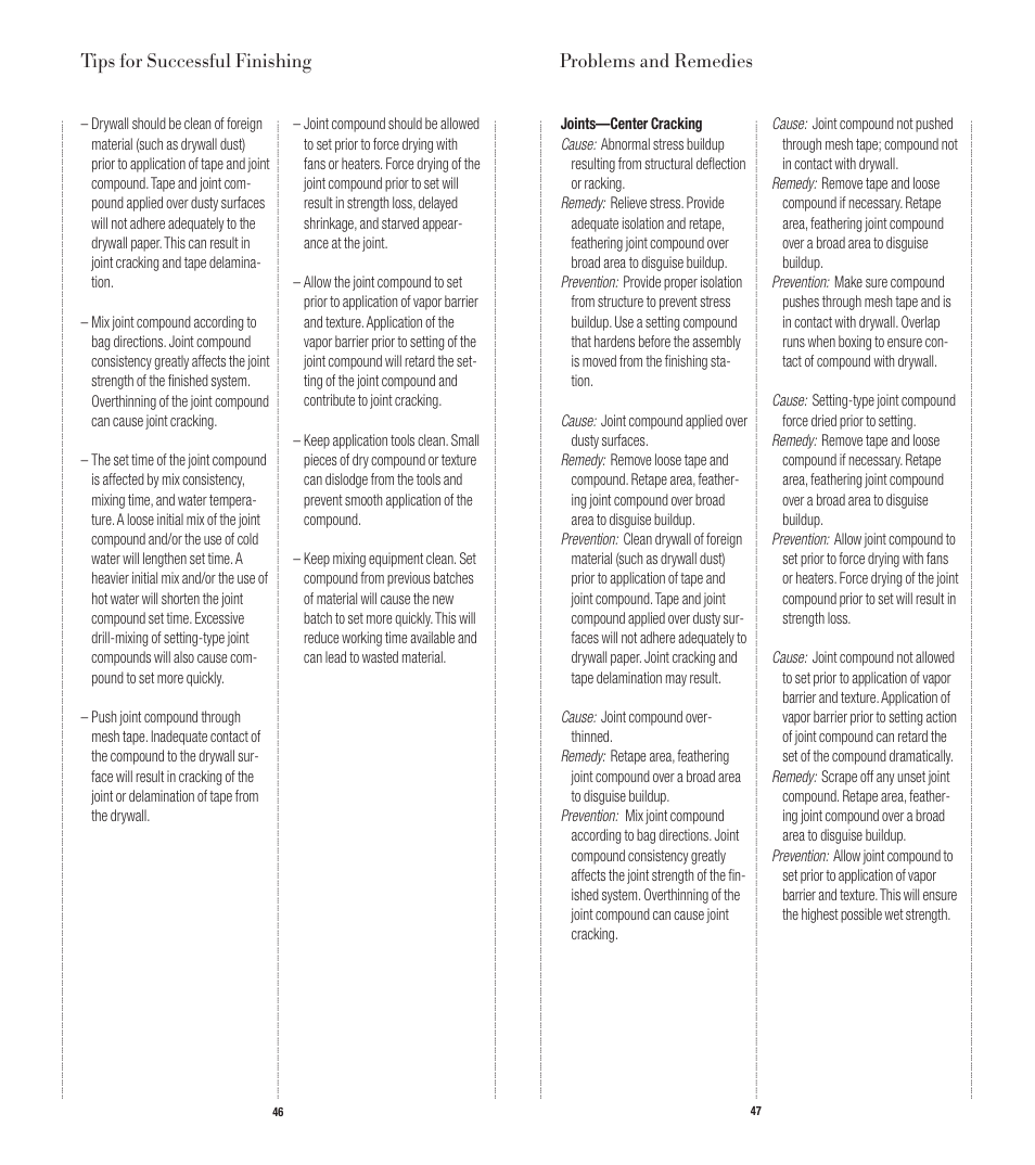 Problems and remedies, Tips for successful finishing | USG Manufactured Housing Handbook User Manual | Page 24 / 29