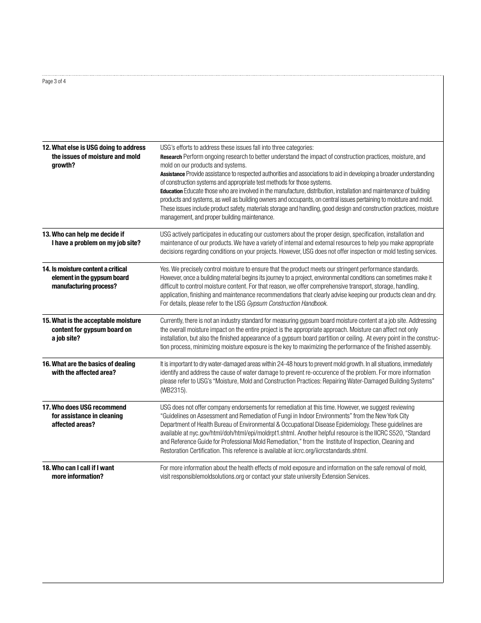 USG Moisture, Mold, and Construction Practices Frequently Asked Questions User Manual | Page 3 / 4