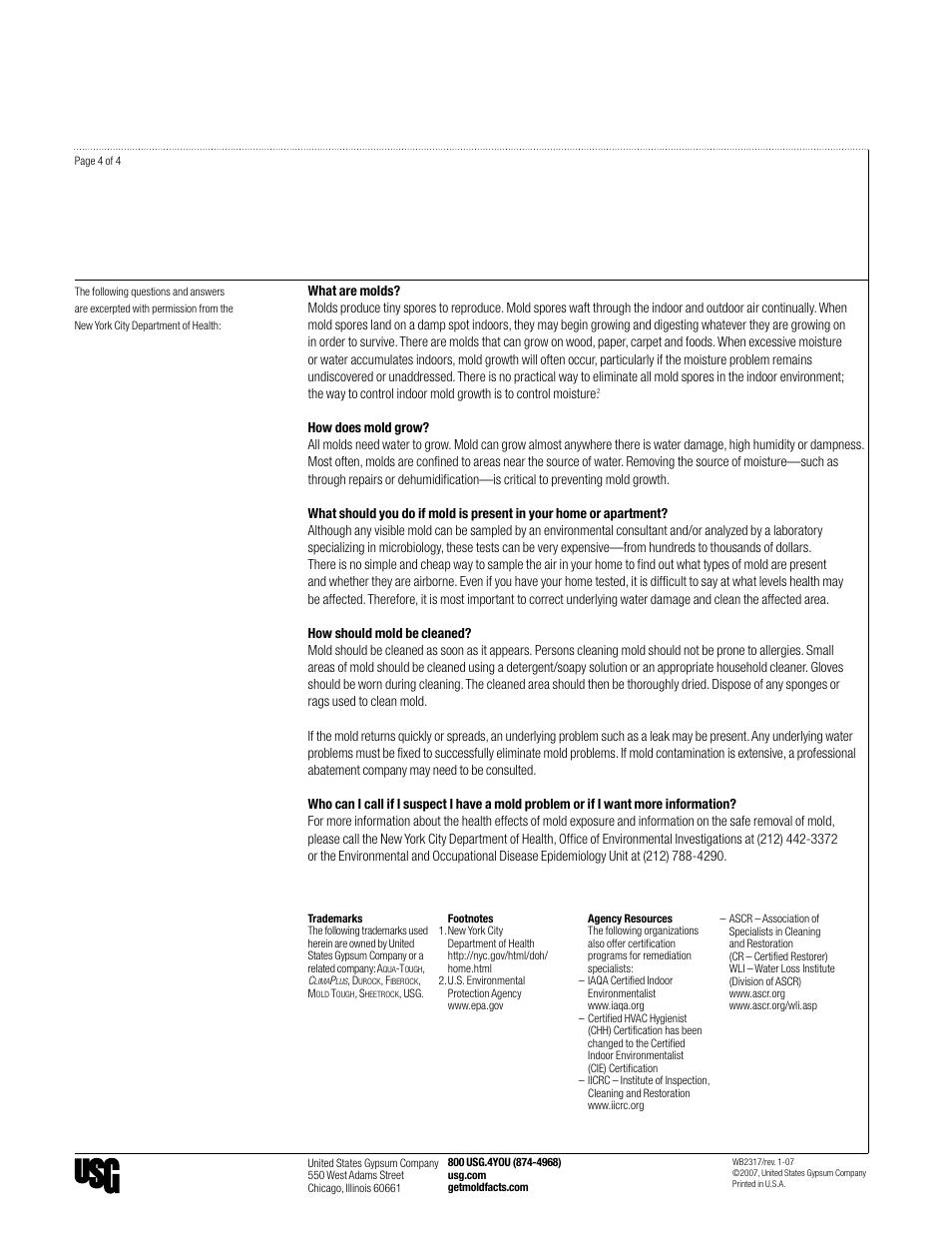 USG Moisture, Mold, and Construction Practices Frequently Asked Questions User Manual | Page 4 / 4