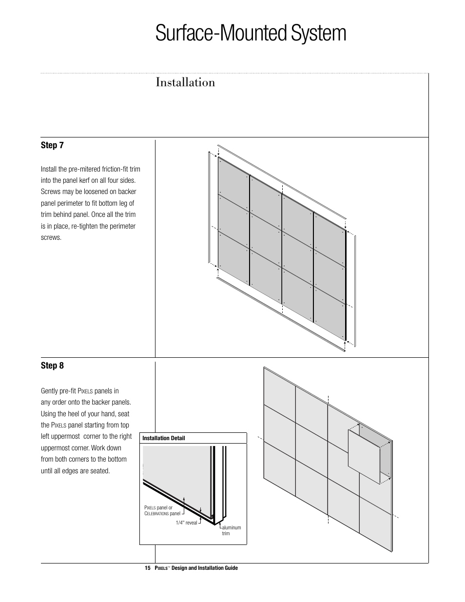 Surface-mounted system, Installation, Step 7 | Step 8 | USG Pixels Wall Mounted User Manual | Page 17 / 36