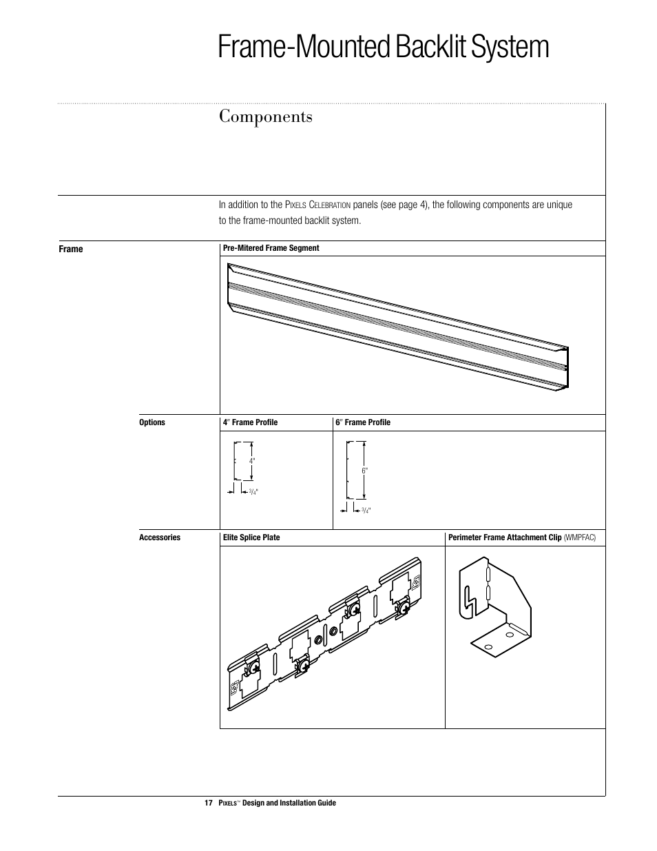 Frame-mounted backlit system, Components | USG Pixels Wall Mounted User Manual | Page 19 / 36