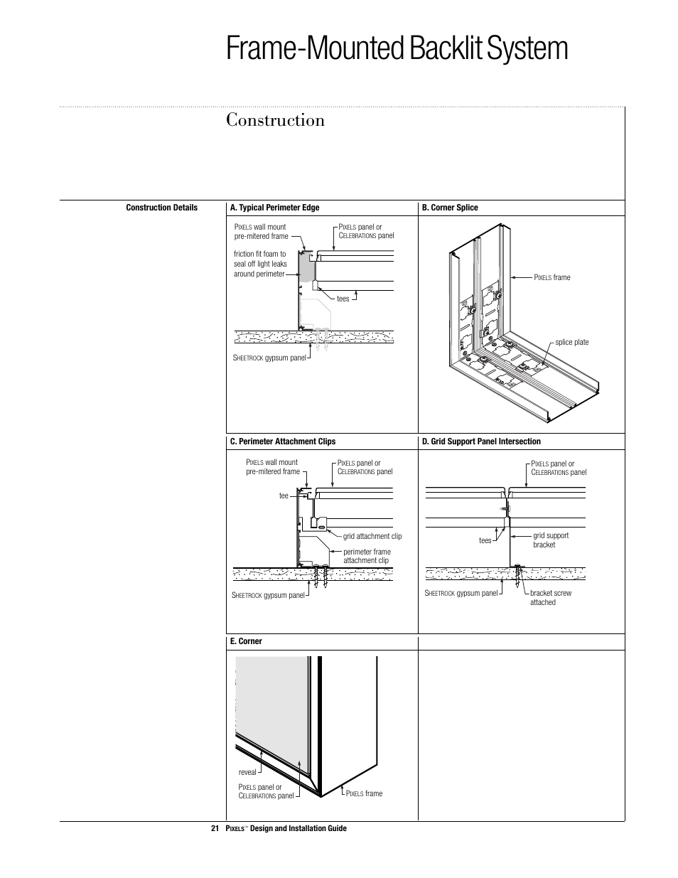 Frame-mounted backlit system, Construction | USG Pixels Wall Mounted User Manual | Page 23 / 36