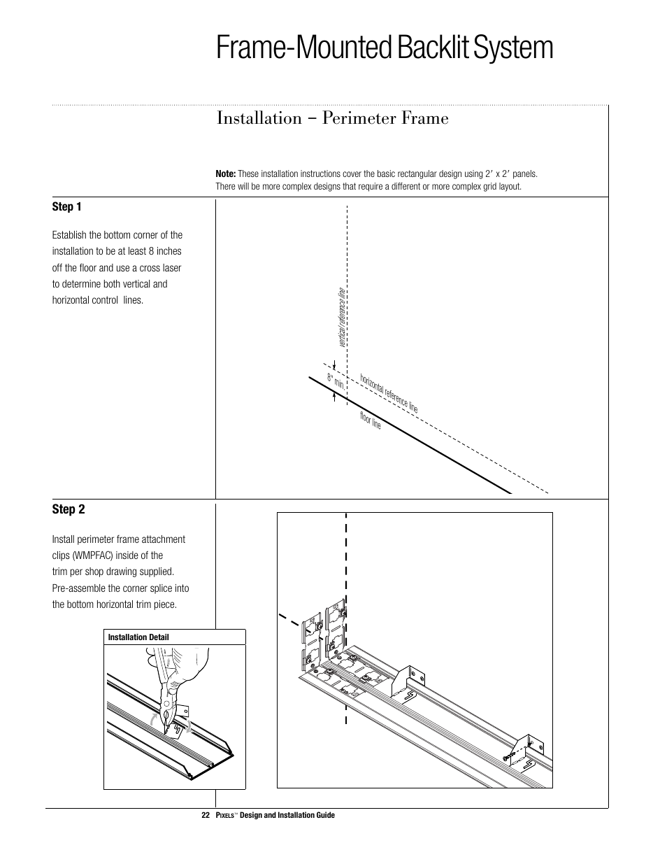 Frame-mounted backlit system, Installation – perimeter frame | USG Pixels Wall Mounted User Manual | Page 24 / 36