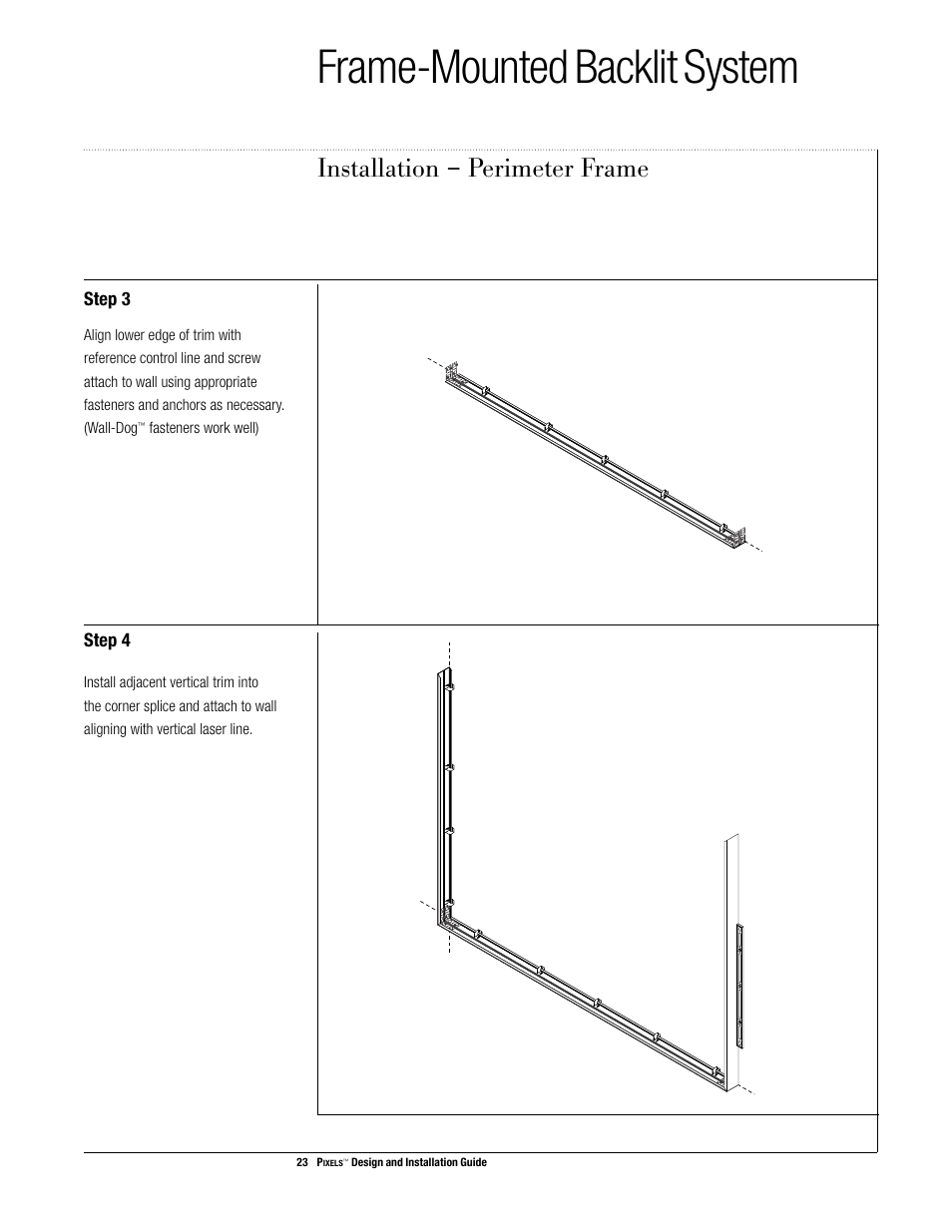 Frame-mounted backlit system, Installation – perimeter frame | USG Pixels Wall Mounted User Manual | Page 25 / 36