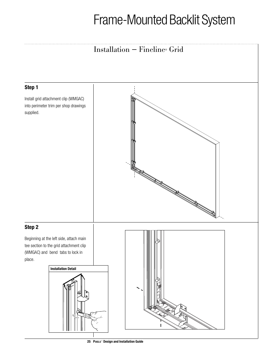 Frame-mounted backlit system, Installation — fineline, Grid | USG Pixels Wall Mounted User Manual | Page 27 / 36