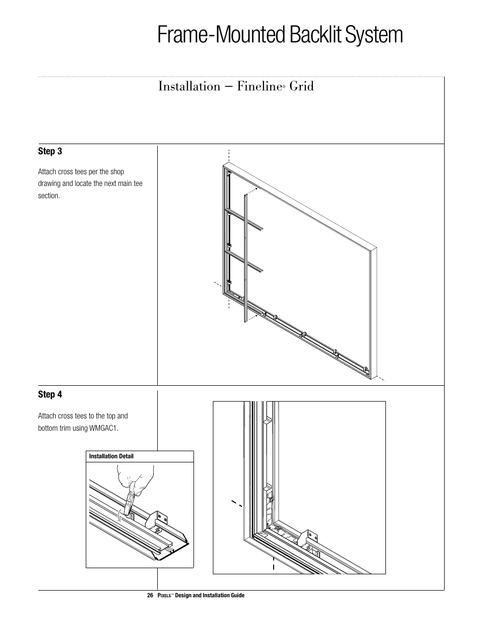 Frame-mounted backlit system, Installation — fineline, Grid | USG Pixels Wall Mounted User Manual | Page 28 / 36