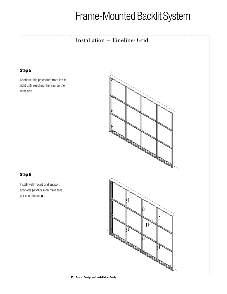 Frame-mounted backlit system, Installation — fineline, Grid | USG Pixels Wall Mounted User Manual | Page 29 / 36