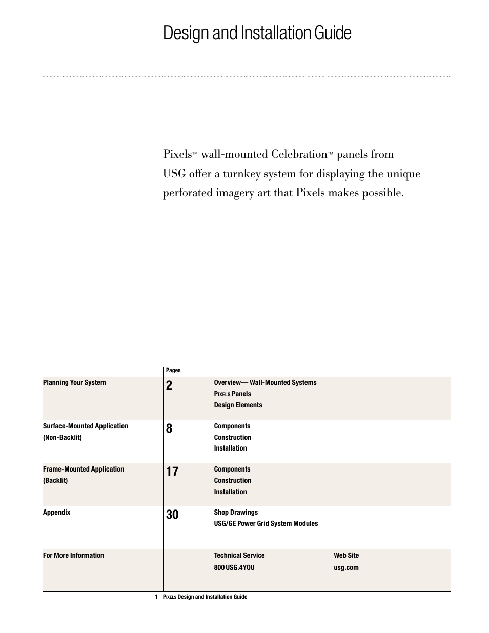 Design and installation guide, Pixels, Wall-mounted celebration | USG Pixels Wall Mounted User Manual | Page 3 / 36