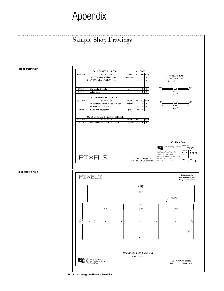 Appendix, Sample shop drawings | USG Pixels Wall Mounted User Manual | Page 32 / 36