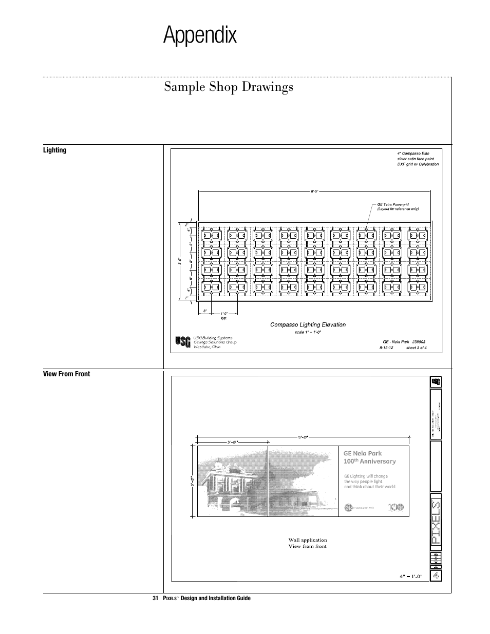 Appendix, Sample shop drawings | USG Pixels Wall Mounted User Manual | Page 33 / 36