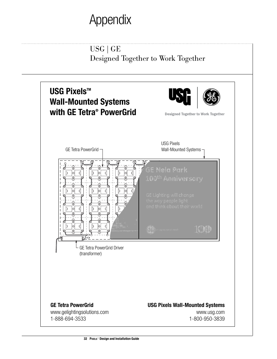 Appendix, Usg pixels, Wall-mounted systems with ge tetra | Powergrid, Usg | ge designed together to work together | USG Pixels Wall Mounted User Manual | Page 34 / 36