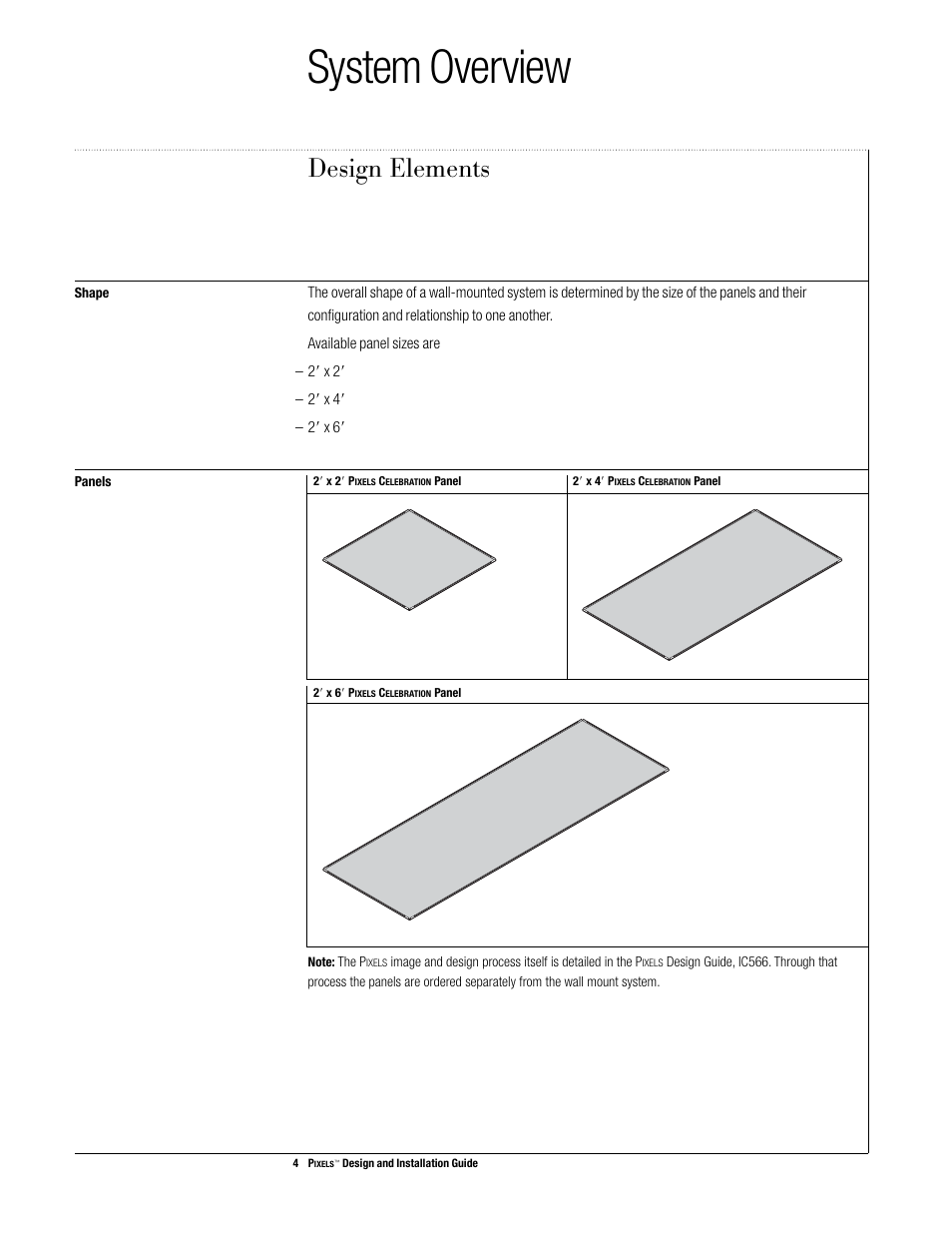 System overview, Design elements | USG Pixels Wall Mounted User Manual | Page 6 / 36