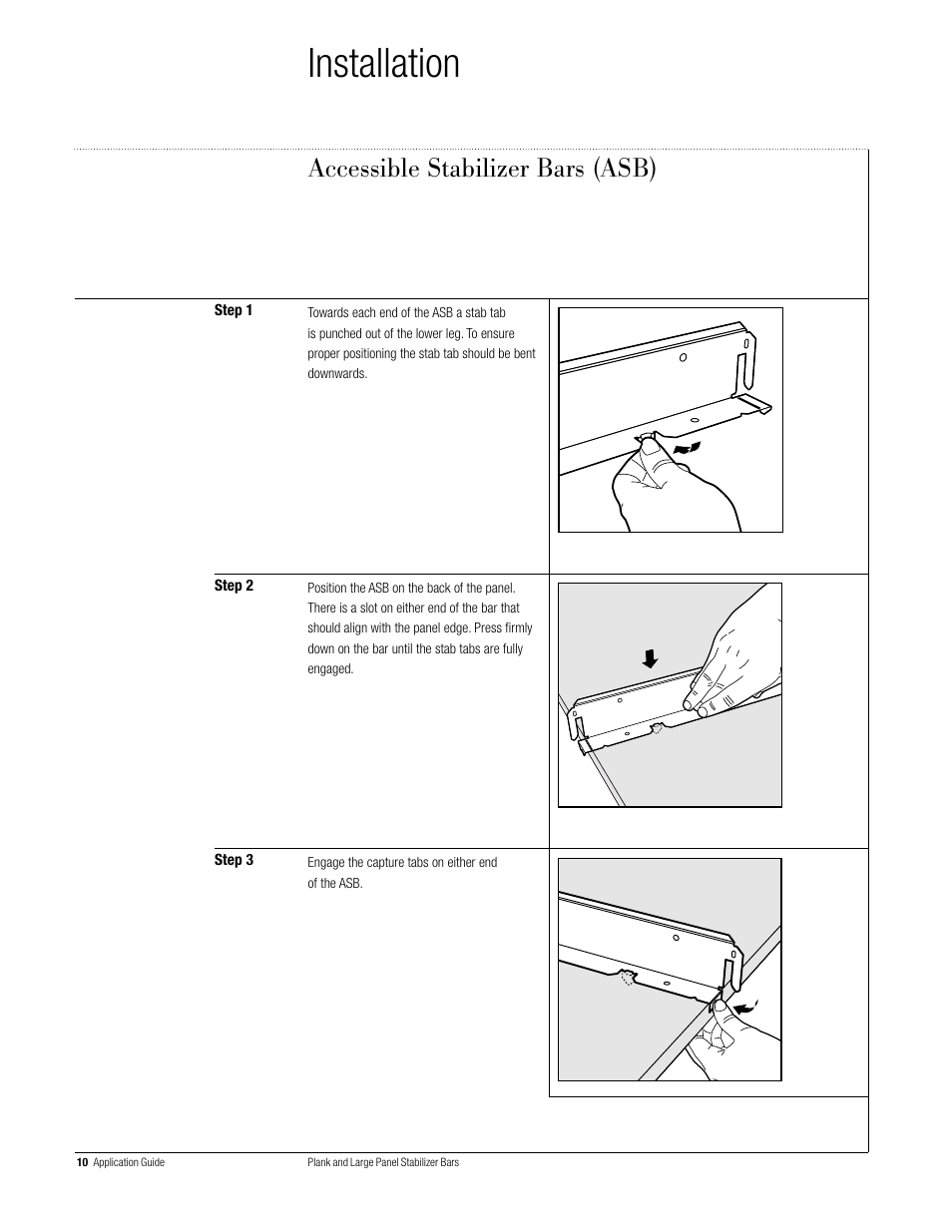 Installation, Accessible stabilizer bars (asb) | USG Plank and Large Panel Stabilizer Bars User Manual | Page 10 / 16