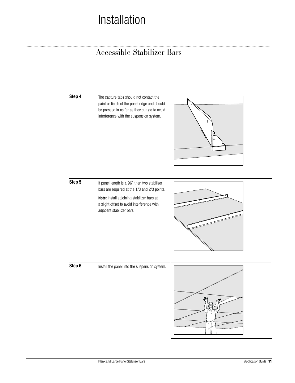 Installation, Accessible stabilizer bars | USG Plank and Large Panel Stabilizer Bars User Manual | Page 11 / 16