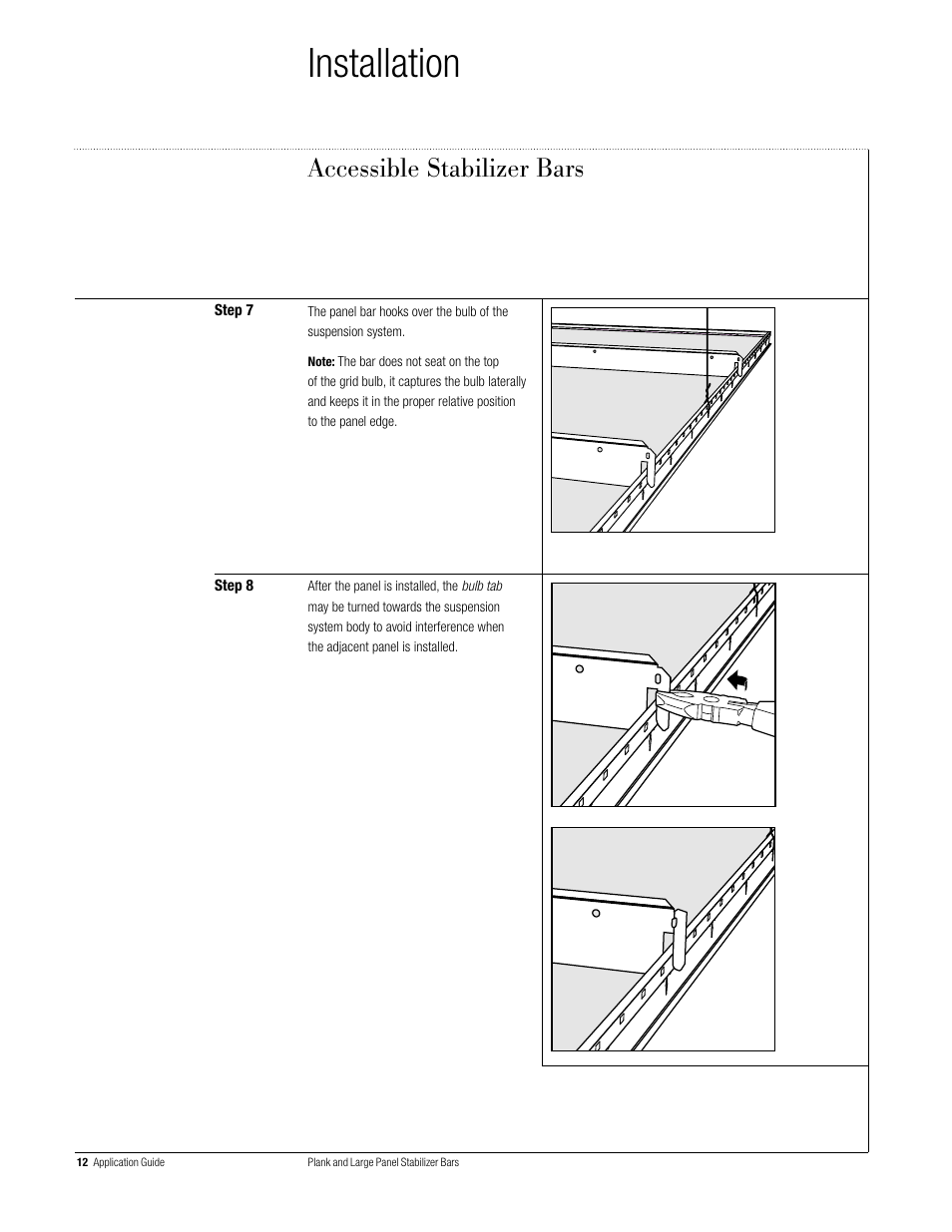 Installation, Accessible stabilizer bars | USG Plank and Large Panel Stabilizer Bars User Manual | Page 12 / 16