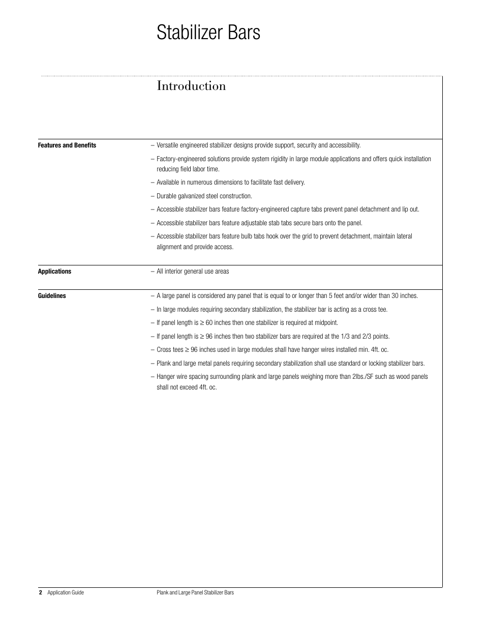 Stabilizer bars, Introduction | USG Plank and Large Panel Stabilizer Bars User Manual | Page 2 / 16