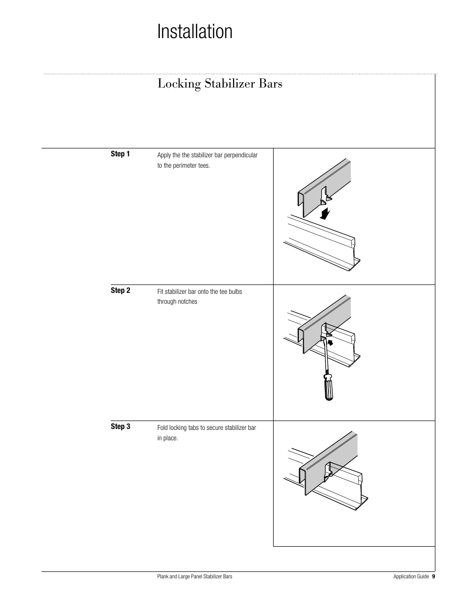 Installation, Locking stabilizer bars | USG Plank and Large Panel Stabilizer Bars User Manual | Page 9 / 16