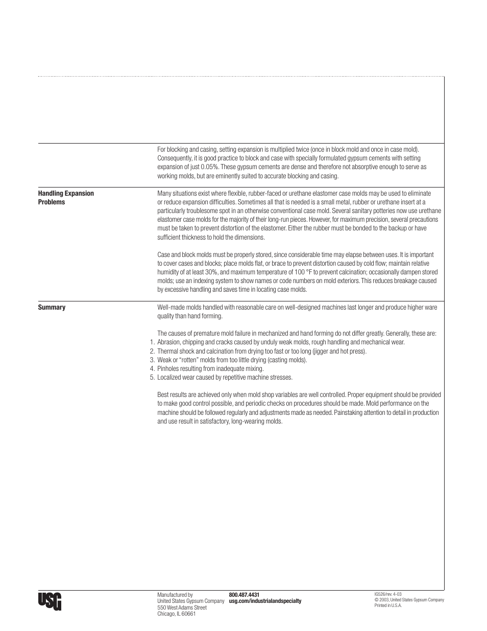 USG Plasters and Gypsum Cements for the Ceramic Industry User Manual | Page 6 / 6