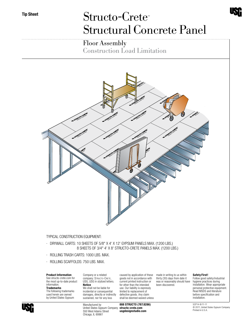 Structo-crete, Structural concrete panel, Floor assembly construction load limitation | Floor system, Construction load limitation, Tip sheet | USG Structo-Crete Structural Concrete Panel User Manual | Page 2 / 9