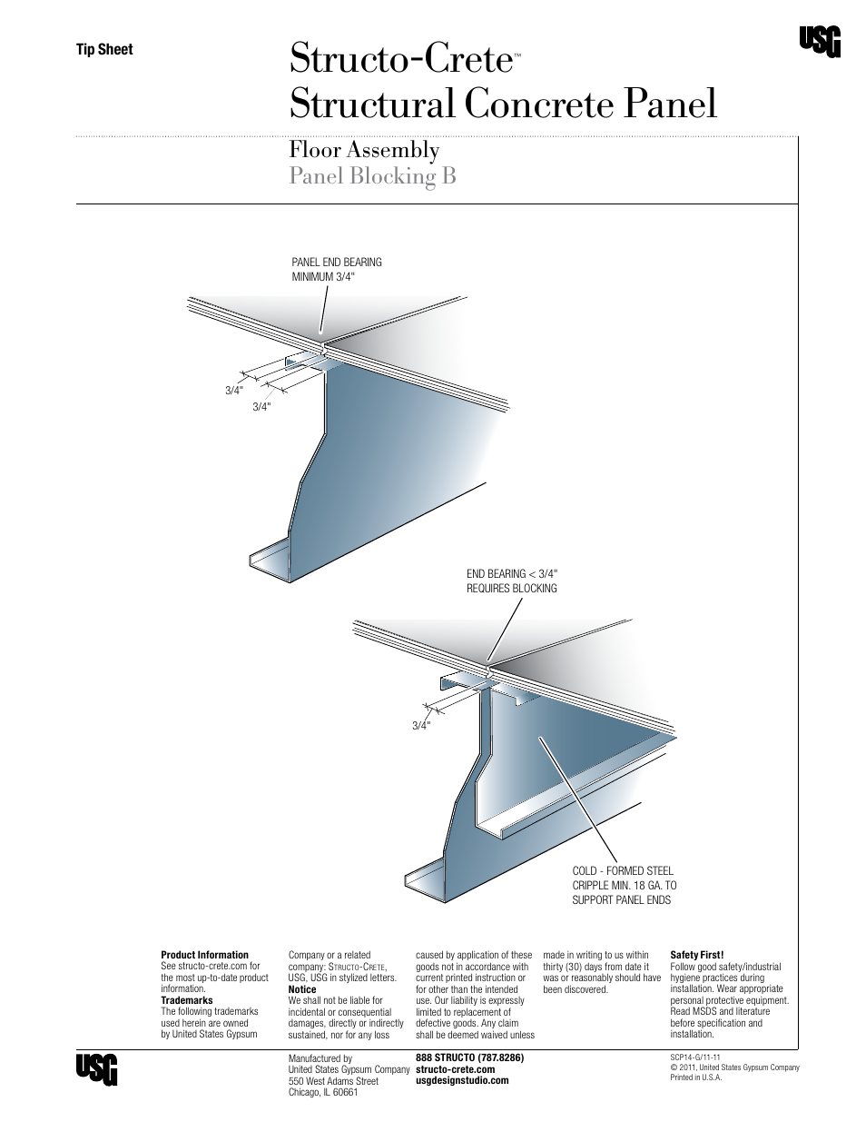 Structo-crete, Structural concrete panel, Floor assembly panel blocking b | Floor system, Panel blocking, Tip sheet | USG Structo-Crete Structural Concrete Panel User Manual | Page 7 / 9