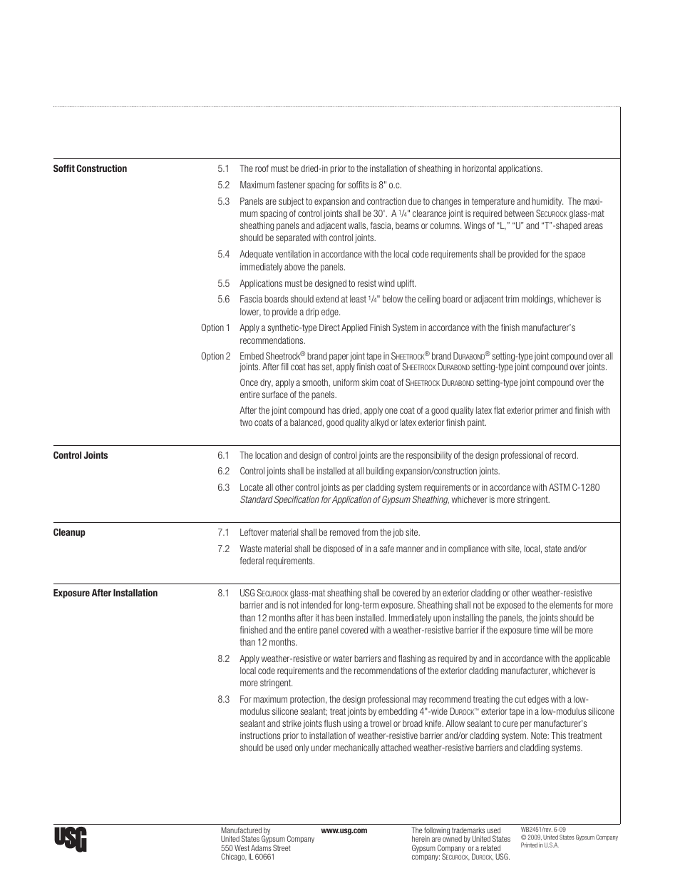 USG Securock Glass-Mat Sheathing User Manual | Page 4 / 4