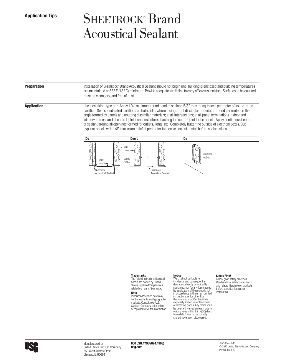 USG Sheetrock Acoustical Sealant User Manual | 1 page