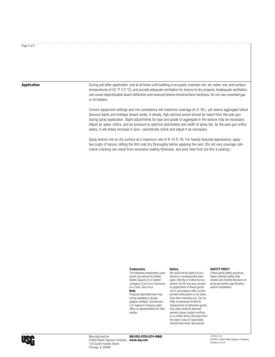 USG SHEETROCK Ceiling Spray Textures User Manual | Page 2 / 2