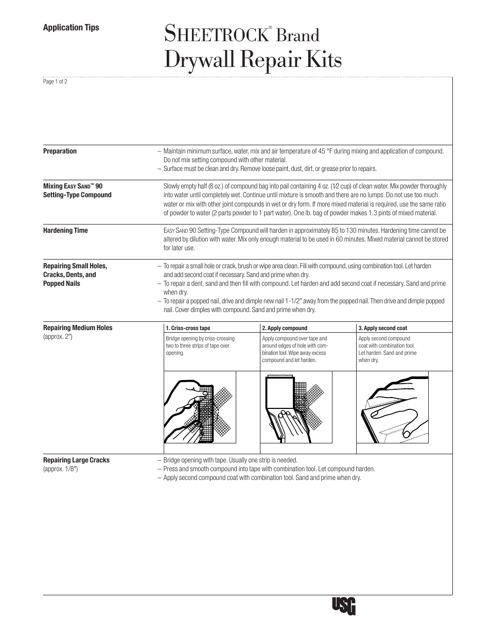 USG SHEETROCK Drywall Repair Kits User Manual | 2 pages