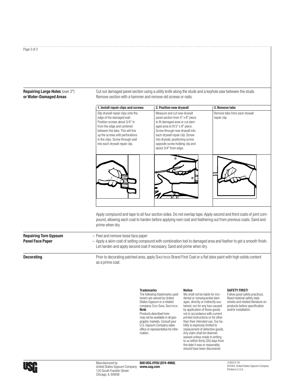 USG SHEETROCK Drywall Repair Kits User Manual | Page 2 / 2