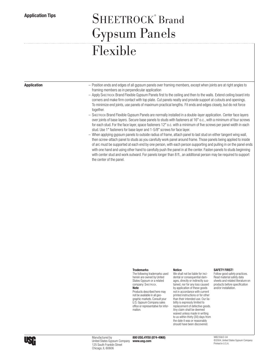 USG SHEETROCK Gypsum Panels Flexible User Manual | 1 page