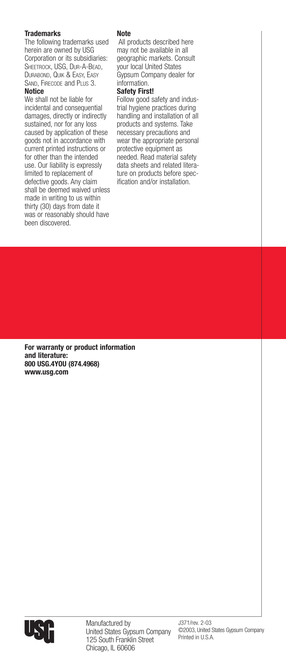 USG SHEETROCK Gypsum Panels User Manual | Page 26 / 26