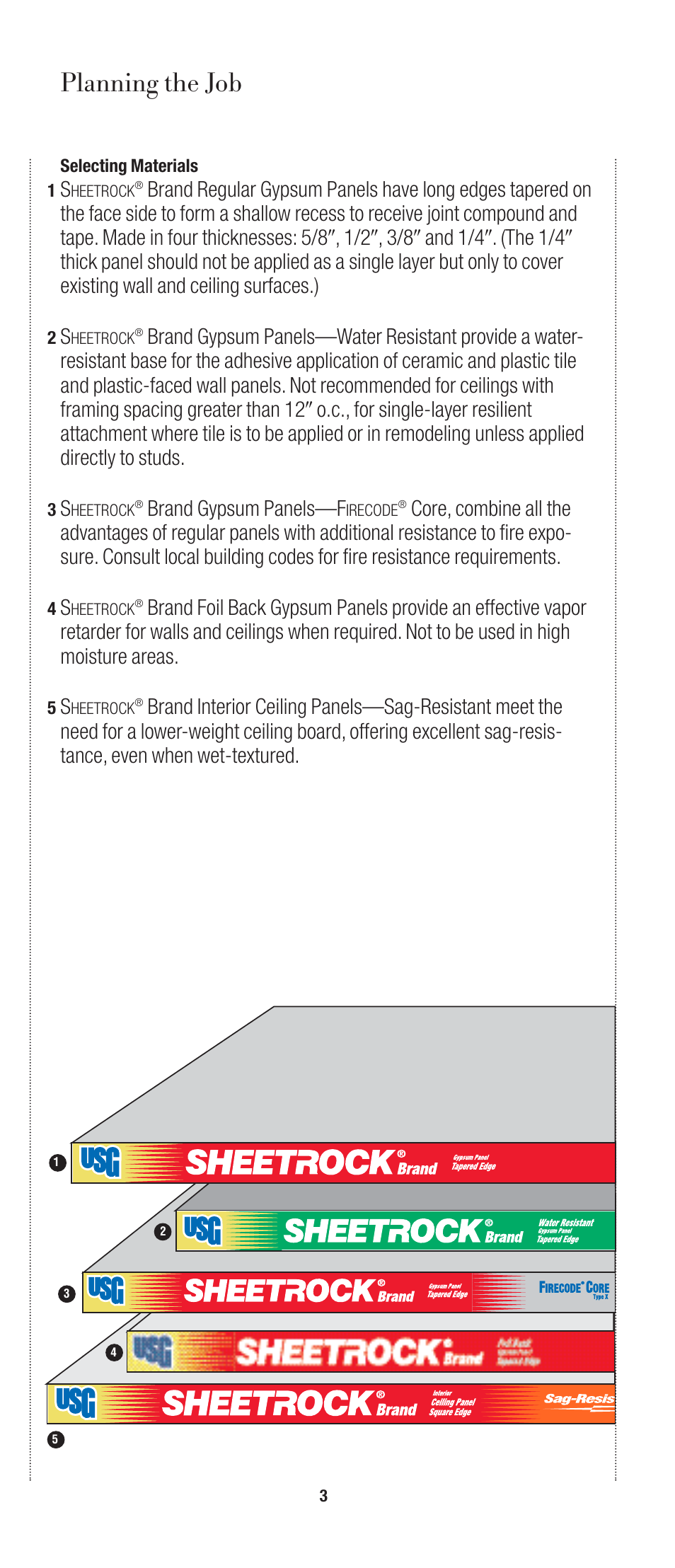 Planning the job, Brand gypsum panels—f | USG SHEETROCK Gypsum Panels User Manual | Page 3 / 26