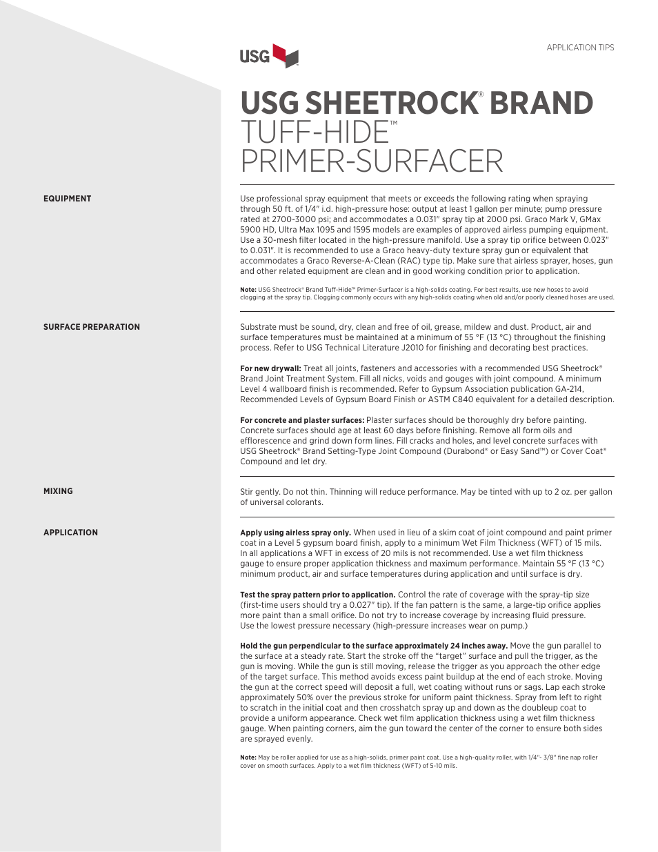 USG SHEETROCK Tuff-Hide Primer-Surfacer User Manual | 2 pages