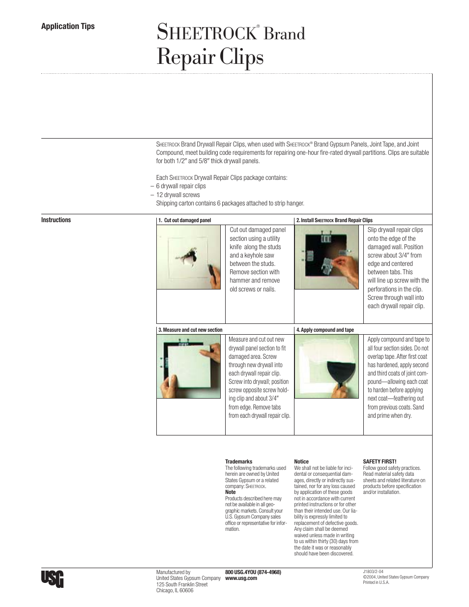 USG SHEETROCK Repair Clips User Manual | 1 page