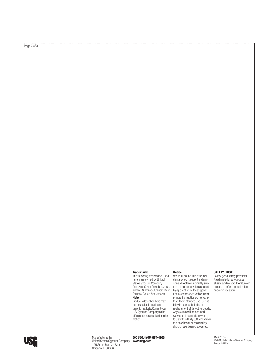 USG SHEETROCK Setting-Type Joint Compounds DURABOND User Manual | Page 3 / 3
