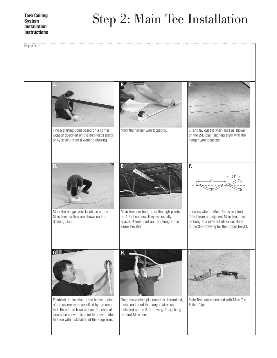 Step 2: main tee installation | USG Topo Ceiling System User Manual | Page 3 / 11