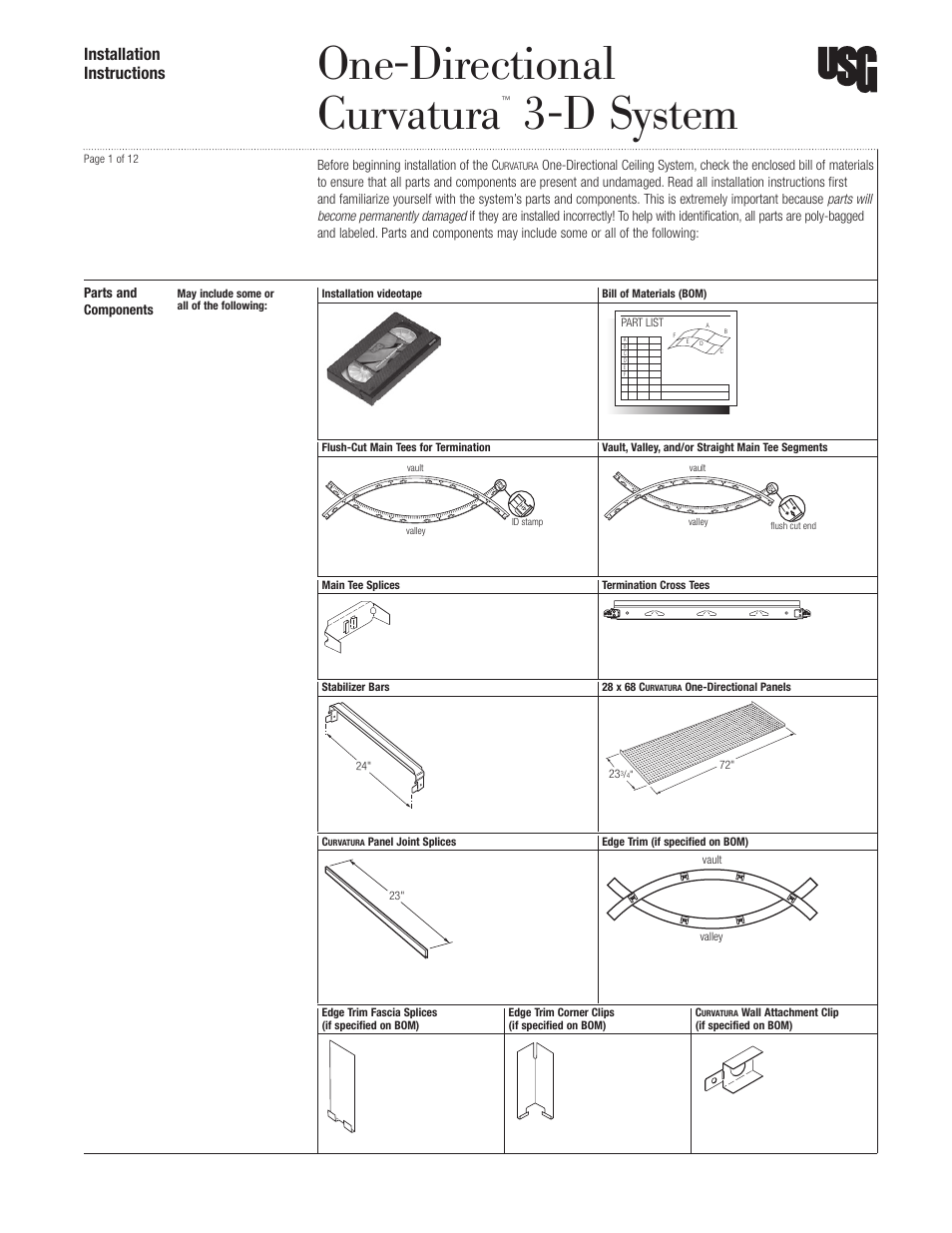 USG One-Directional Curvatura 3-D System User Manual | 12 pages