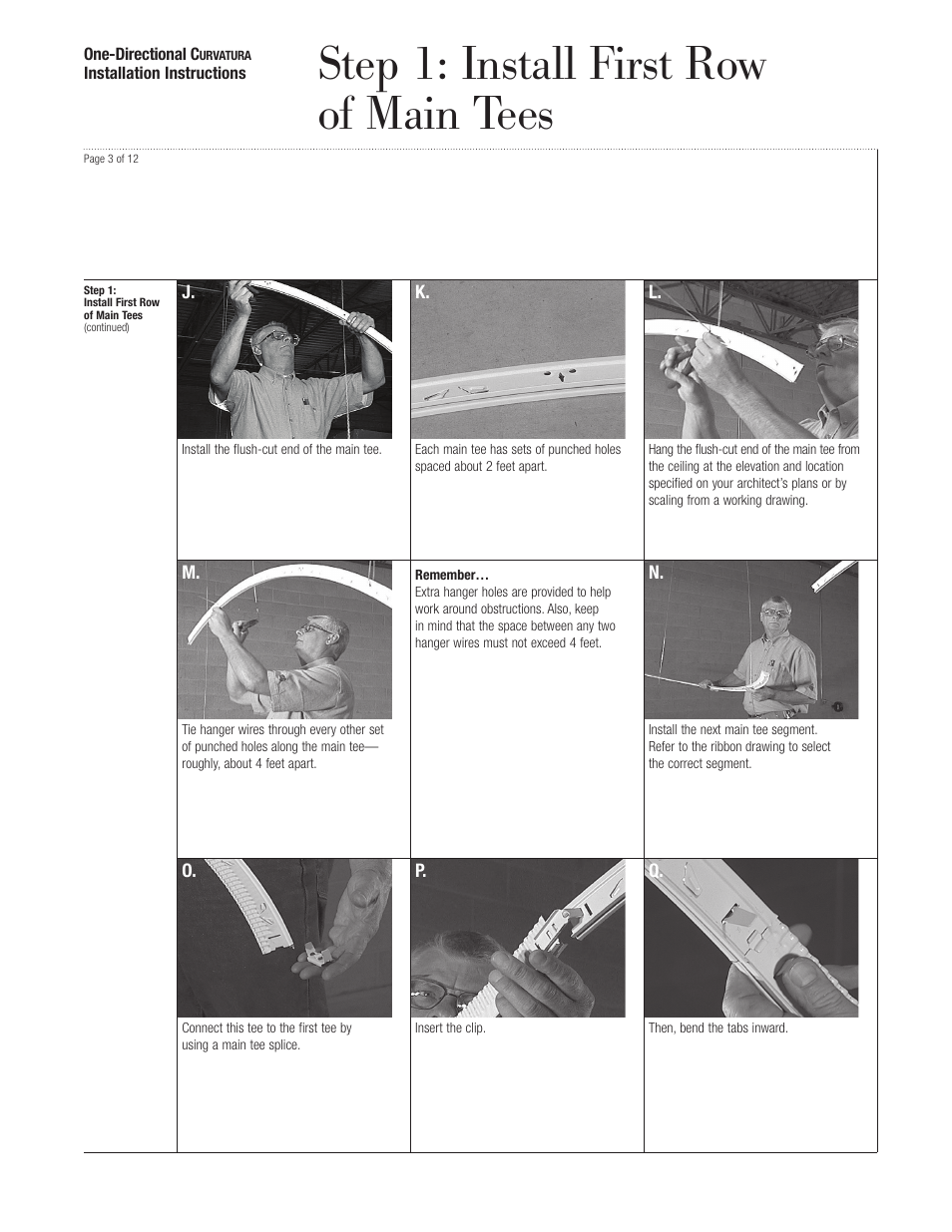 Step 1: install first row of main tees | USG One-Directional Curvatura 3-D System User Manual | Page 3 / 12