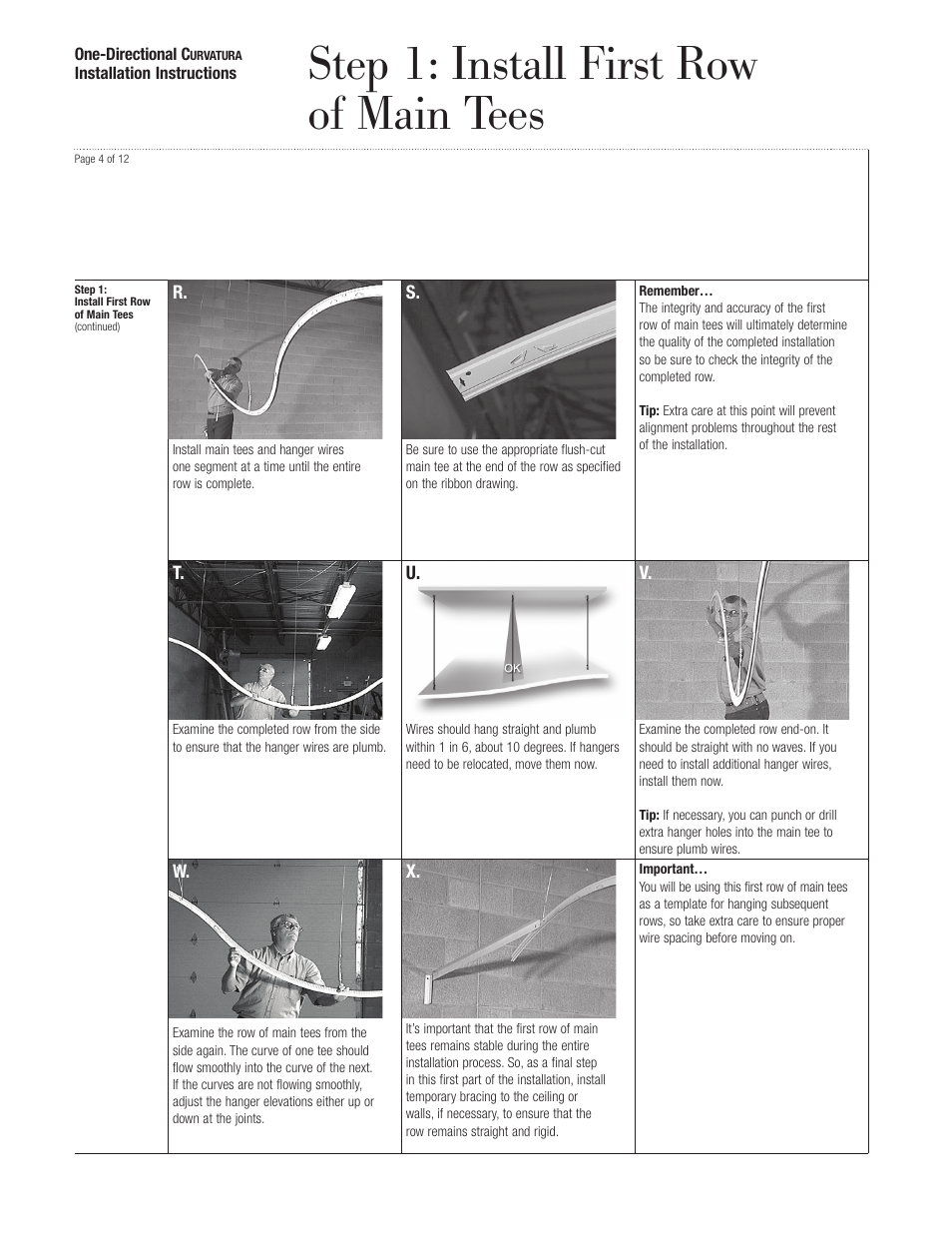 Step 1: install first row of main tees | USG One-Directional Curvatura 3-D System User Manual | Page 4 / 12